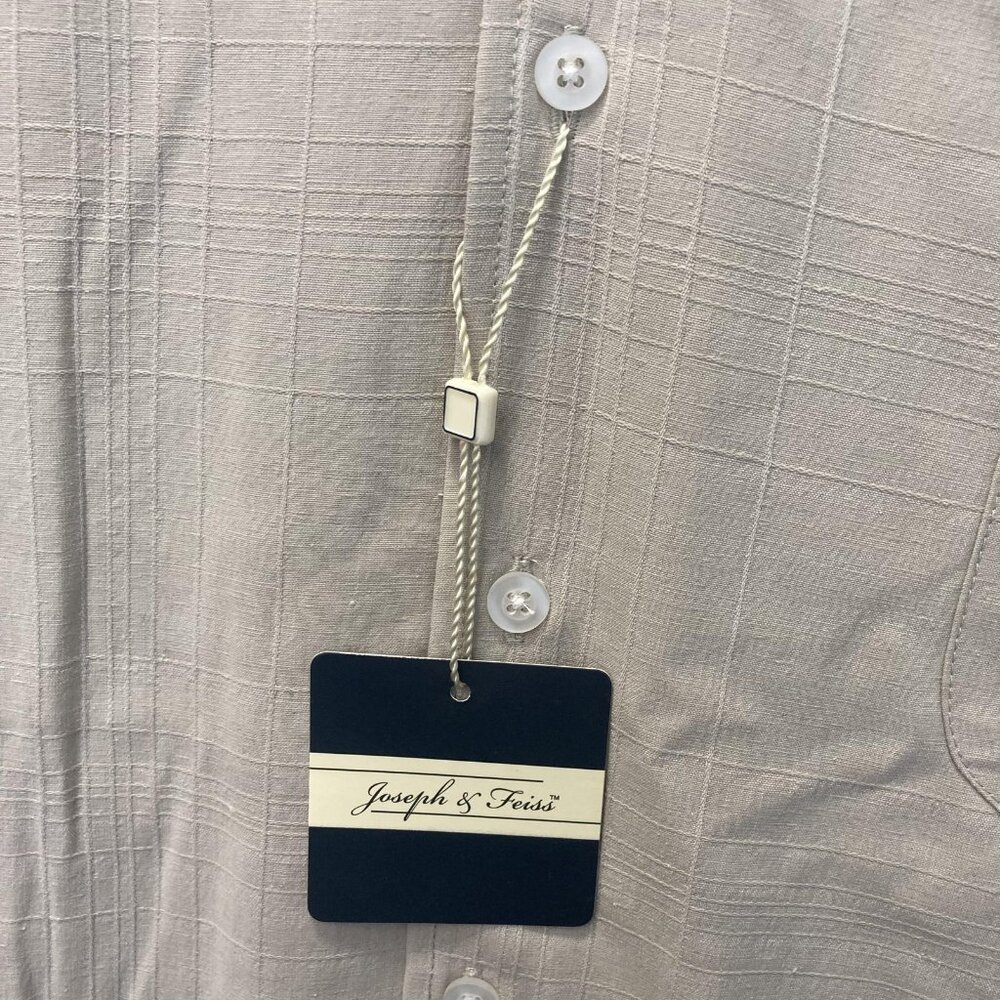 NWT Joseph & Feiss 100% Silk Button Up Shirt Mens 3XL Beige Classic Short Sleeve - Picture 7 of 13